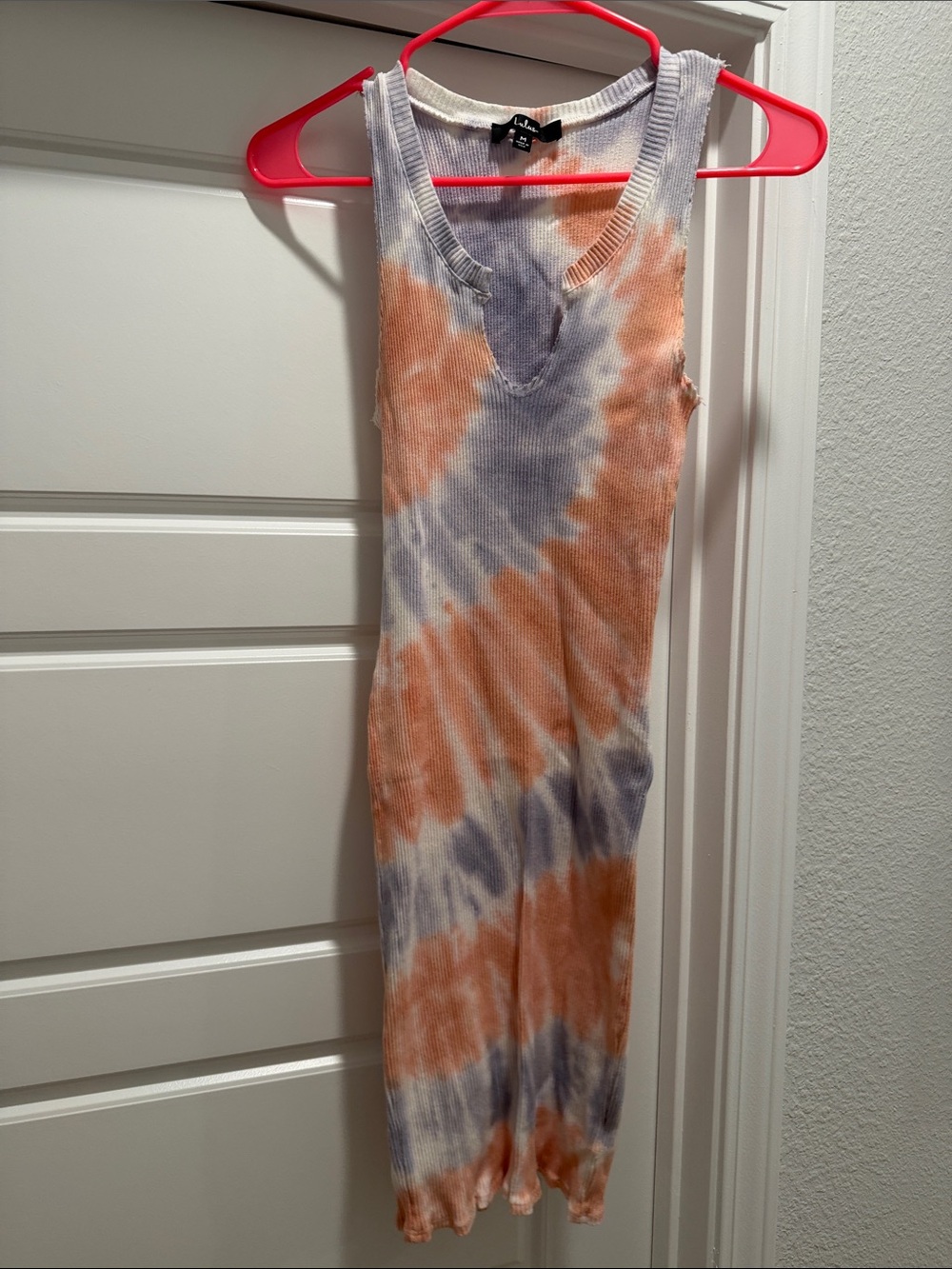 Lulu's Ribbed Tie-Dye Notch Tank Dress in Orange and Lavender
